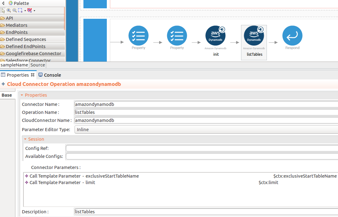 Drag and drop list table parameter operation