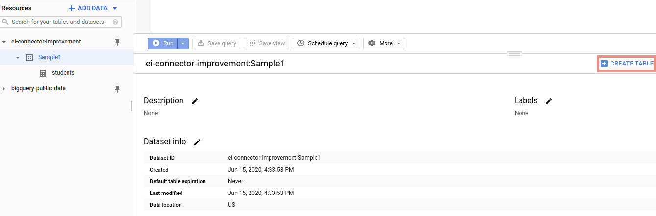 Bigquery create Table step1