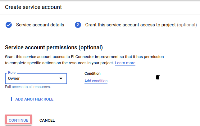 Bigquery enter service account role