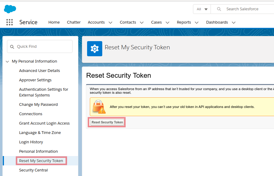 Reset Security Token