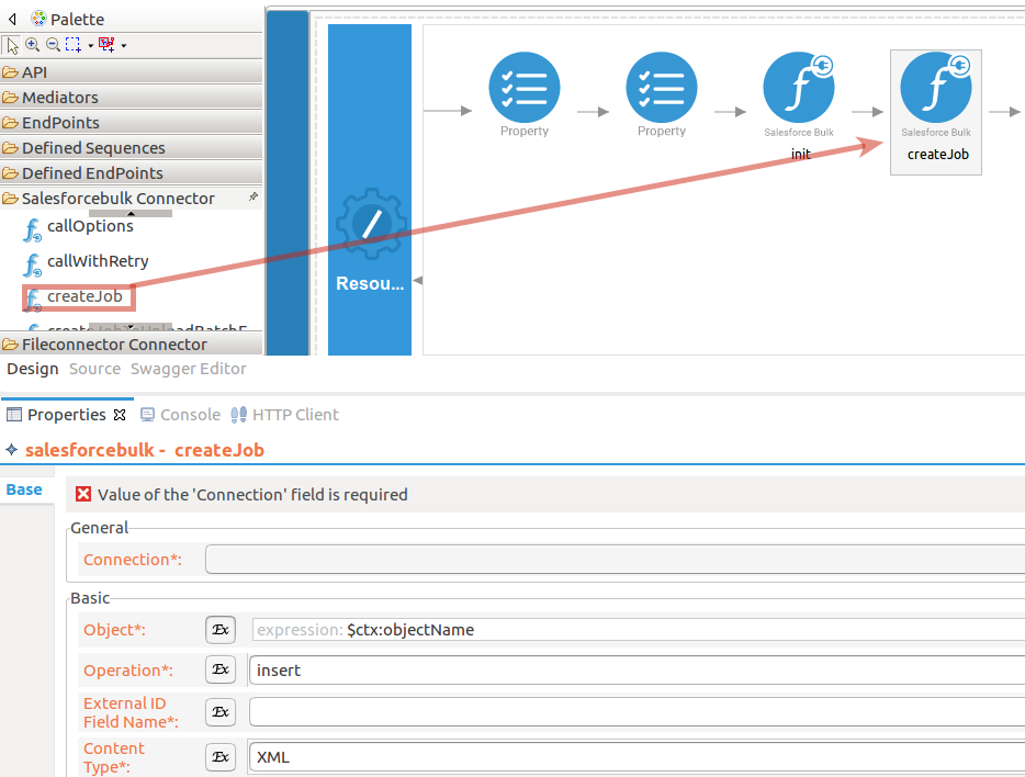 Drag and drop createJob operations