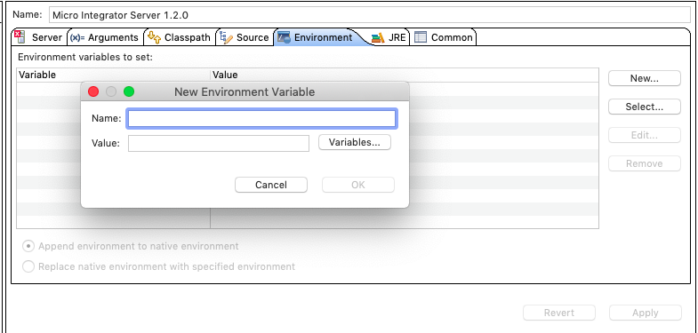 run configurations environments