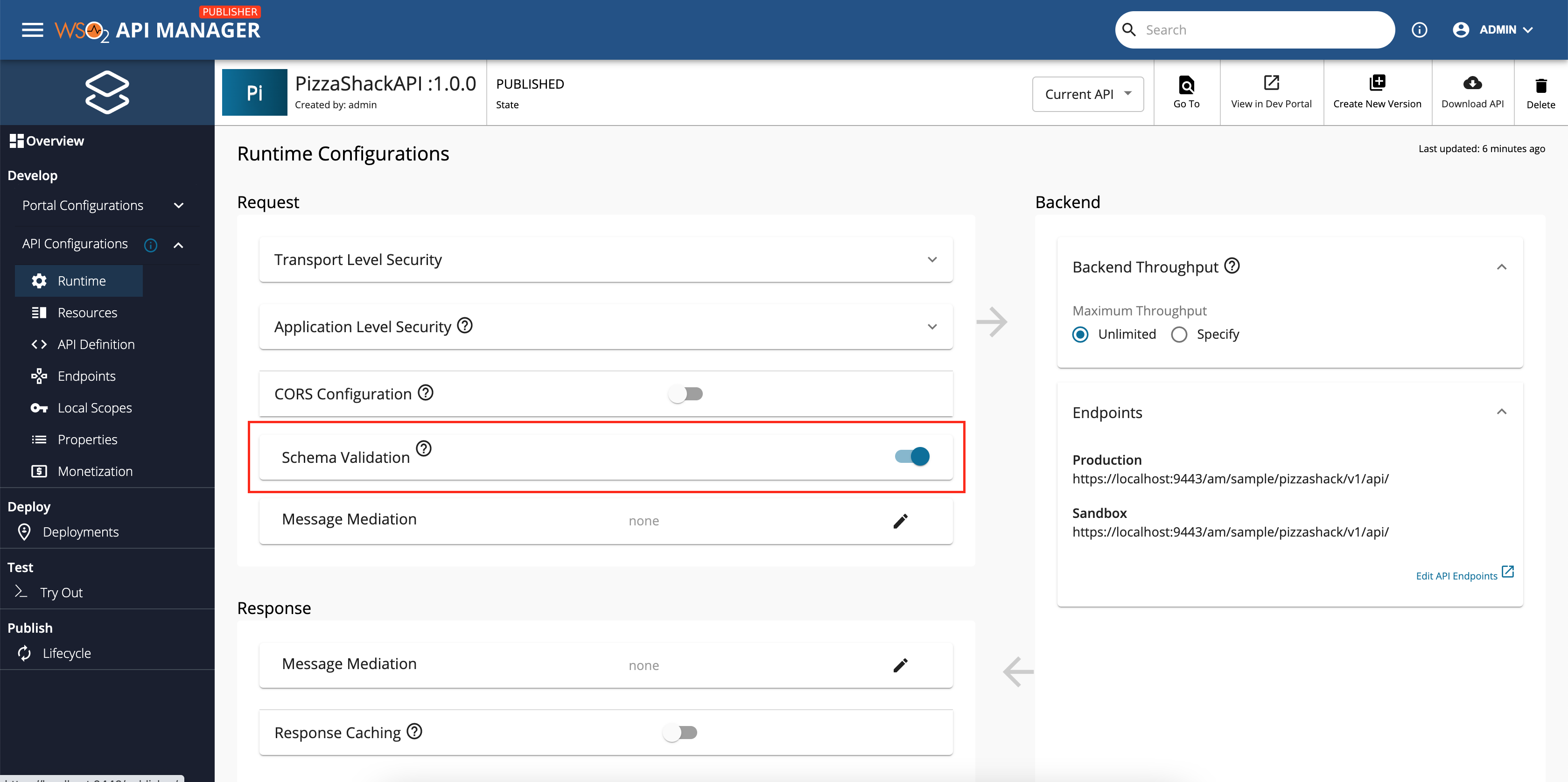 Enable API schema validation