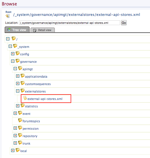 Navigating to the external-api-stores.xml file