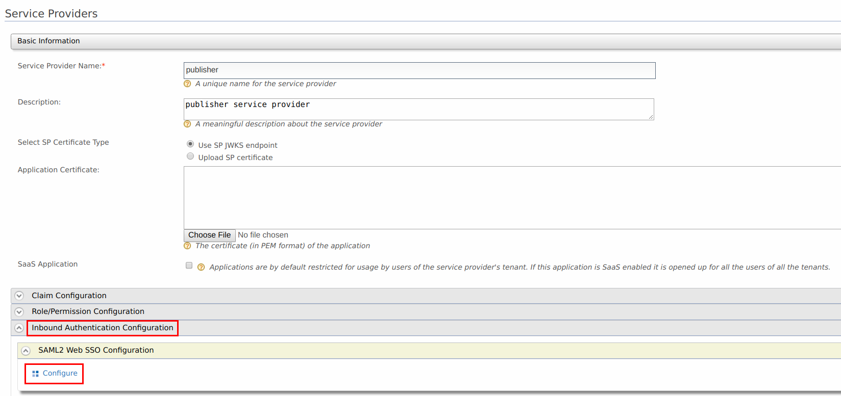 Configure saml sso