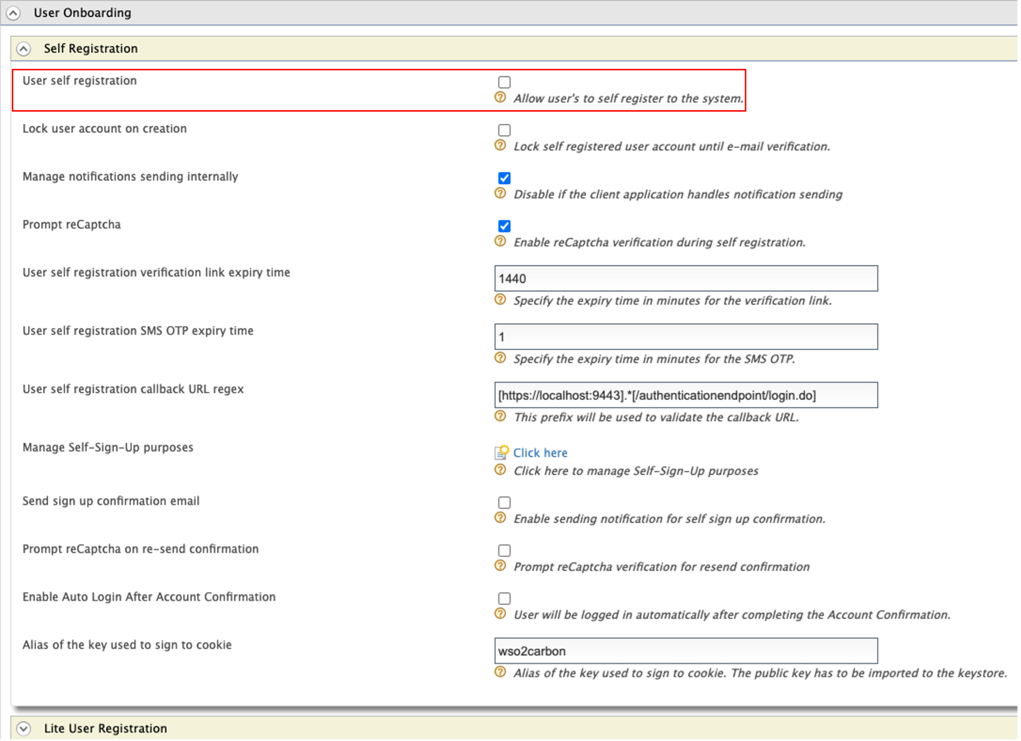 Deselect User Self Registration