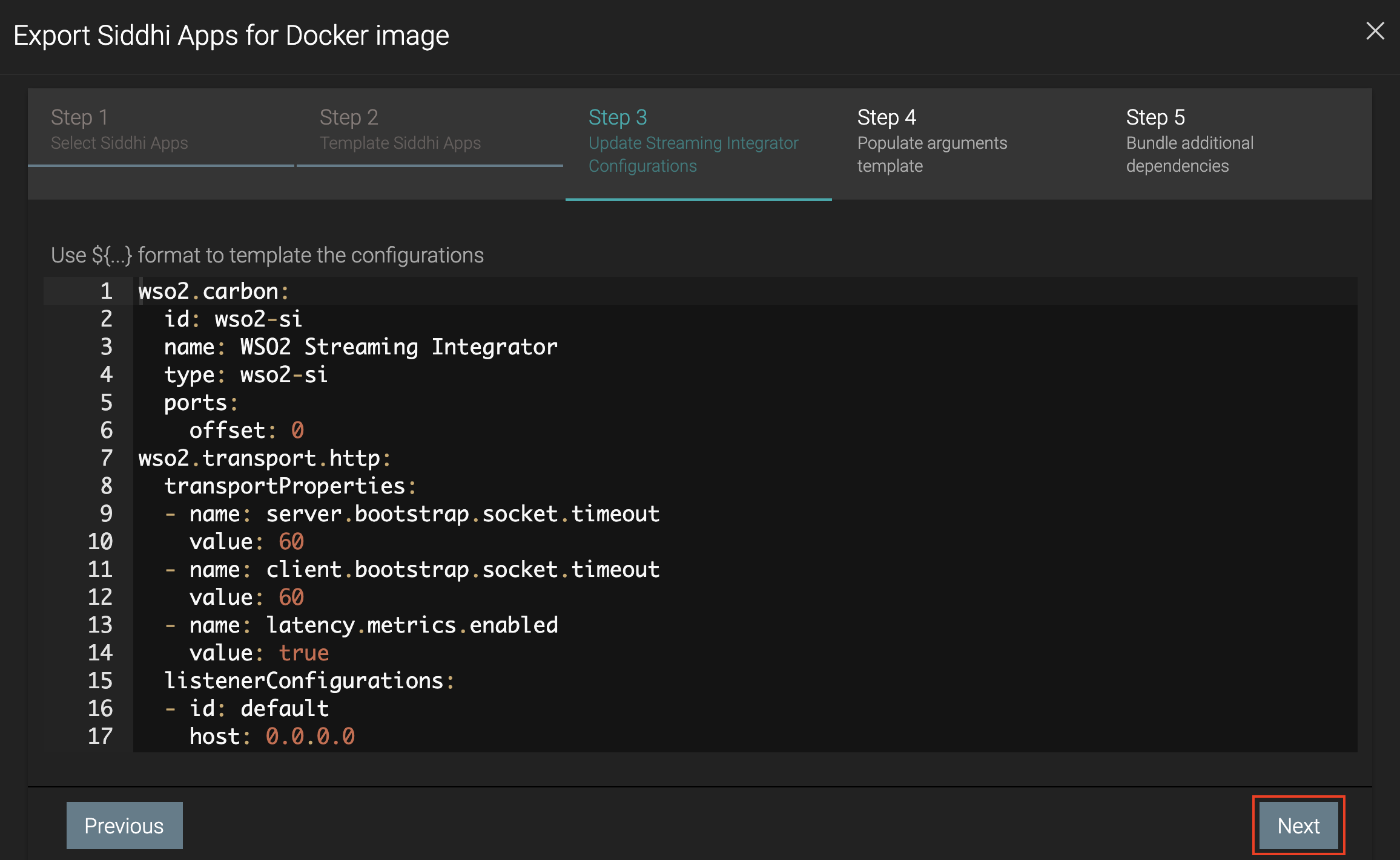 Update Streaming Integrator Configurations dialog box