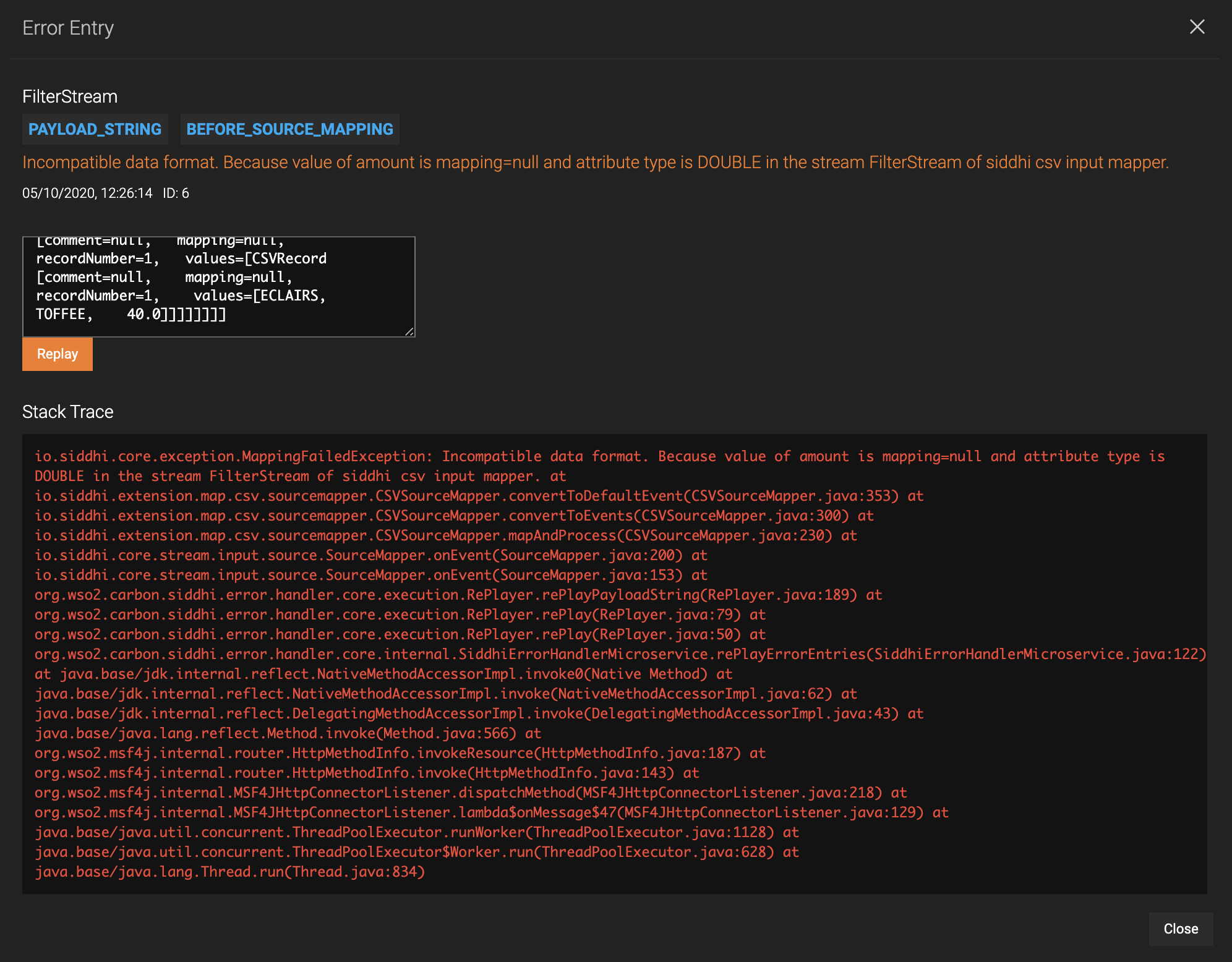 View Mapping Error Details